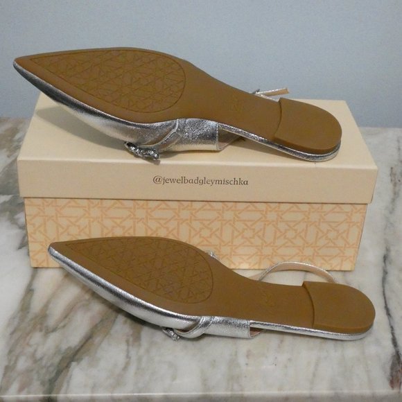 NiB Jewel Badgley Mischka Bambi Pointed Toe Sling Back Flats Silver 7.5 - Picture 14 of 16